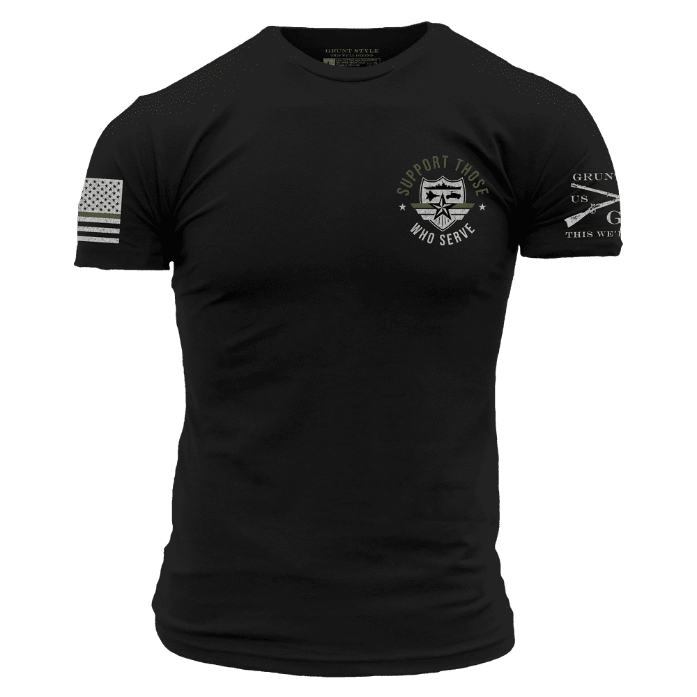 Support Those Who Serve Green Line T-Shirt - Black