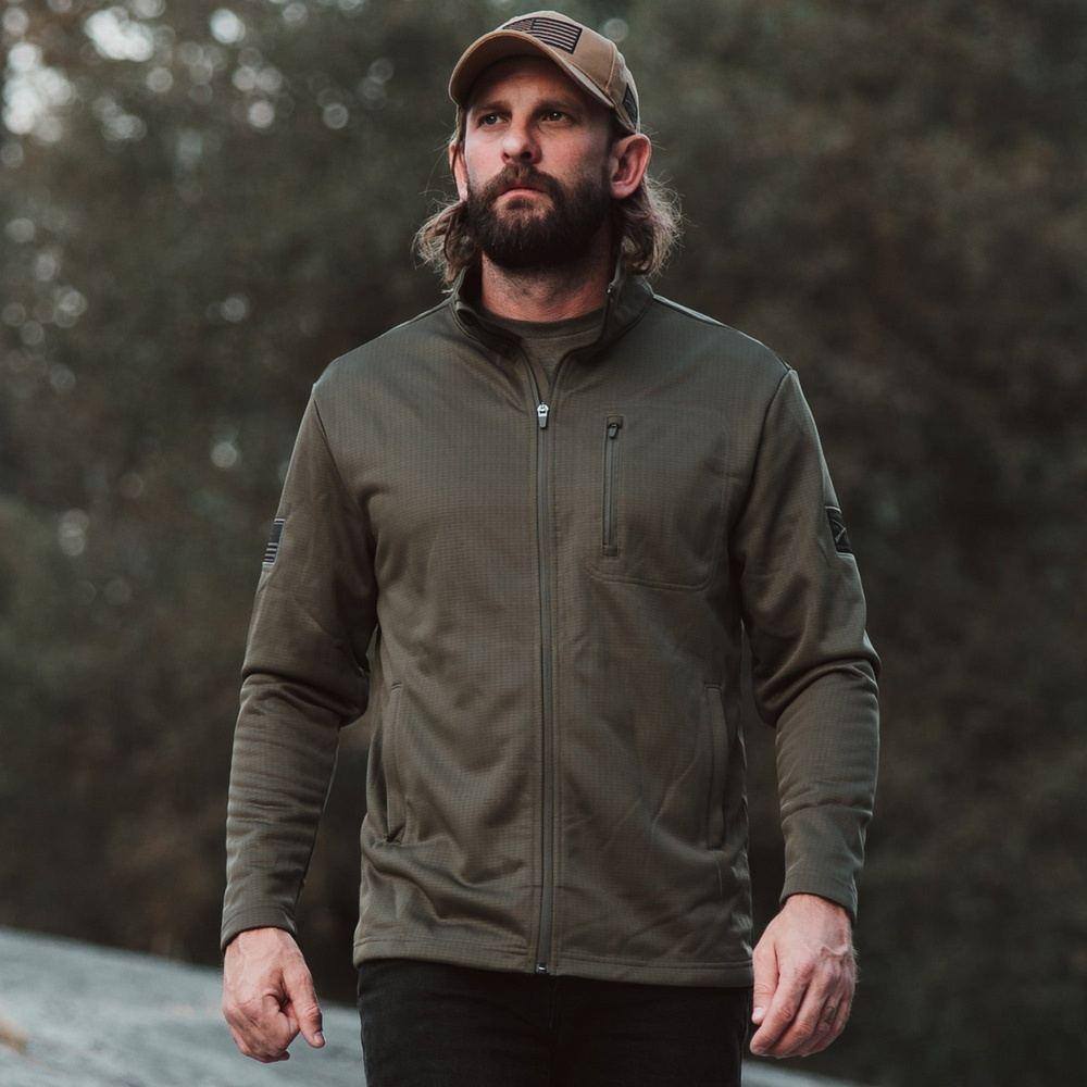 Men's Waffle Top Full-Zip Green Jacket 