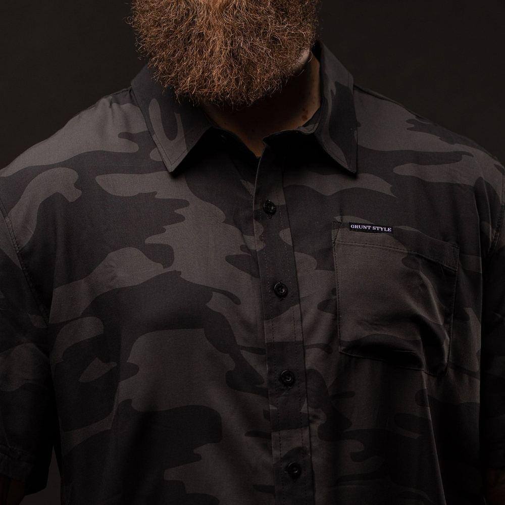 Button Down Shirt for Men in Black Camo 