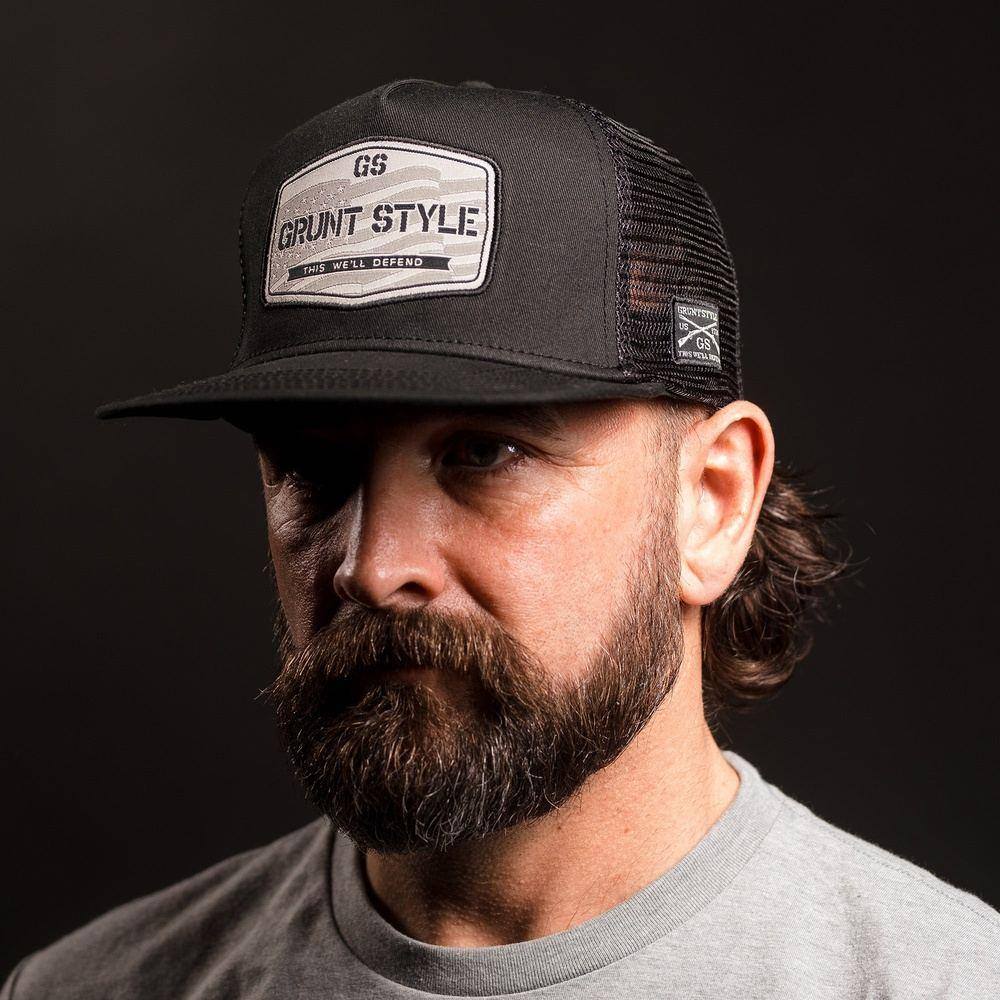 Old Glory Patch Flat Bill Hat - Black