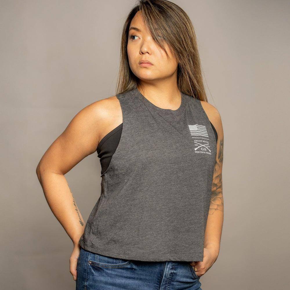 Women's I Survive Racerback Cropped Tank - Dark Heather Gray