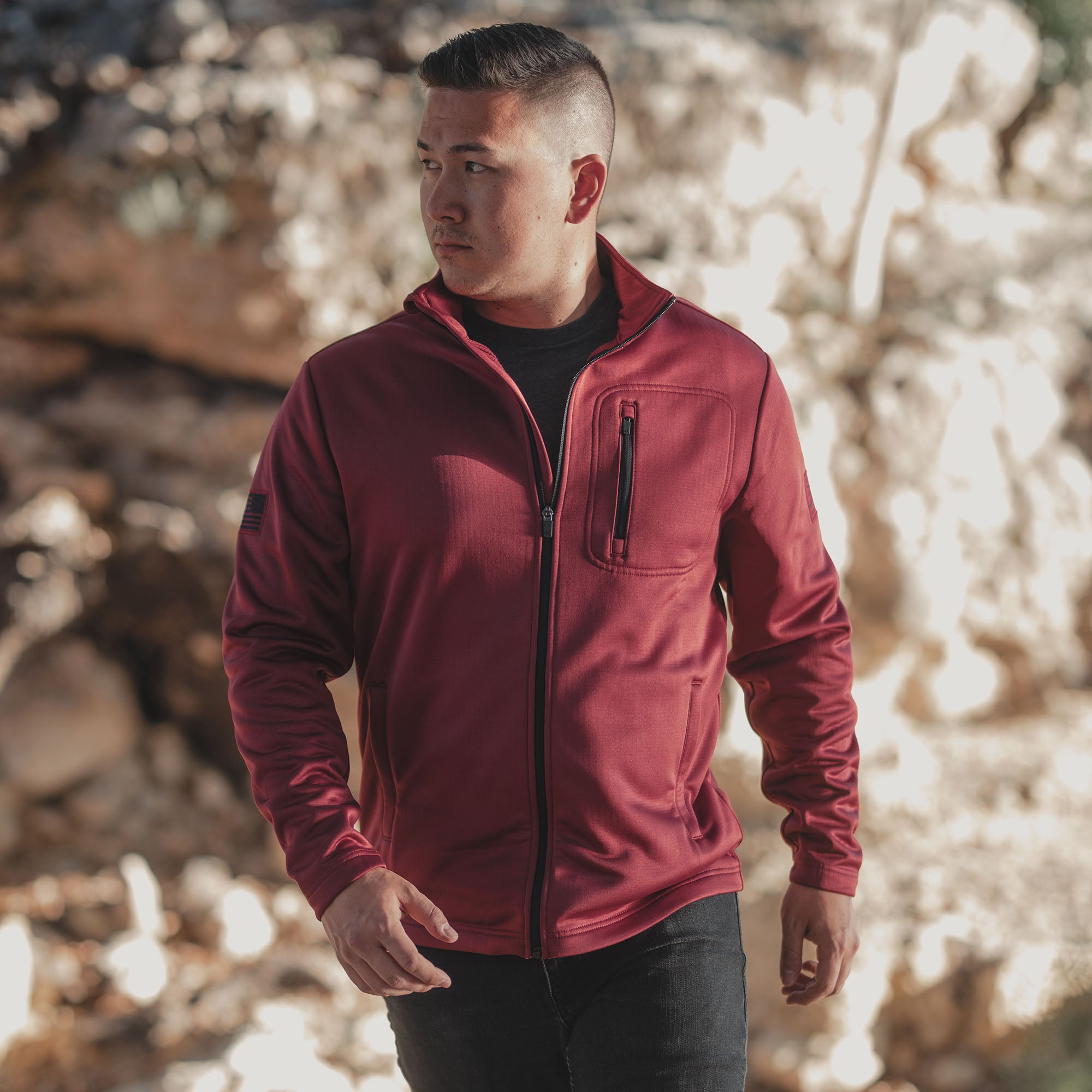 Men's Waffle Top Full-Zip Jacket - Red Plum