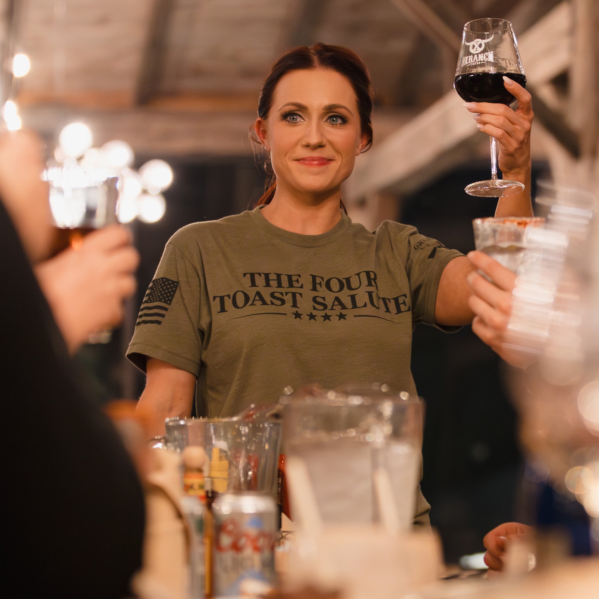 Women's The Four Toast Salute Boyfriend Fit T-Shirt - Military Green, Salute to Veterans Tee Shirt for Women| Grunt Style