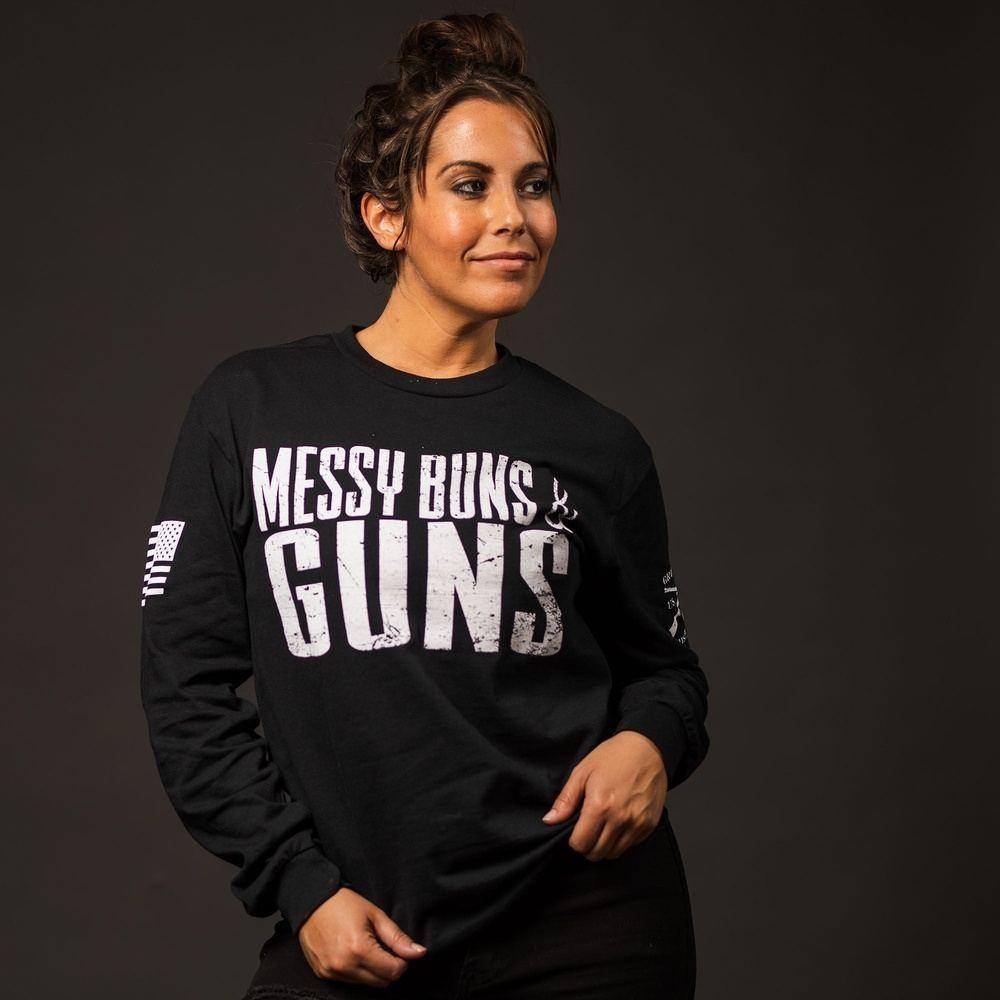 Women's Messy Buns & Guns T-Shirt - Woodland Camo