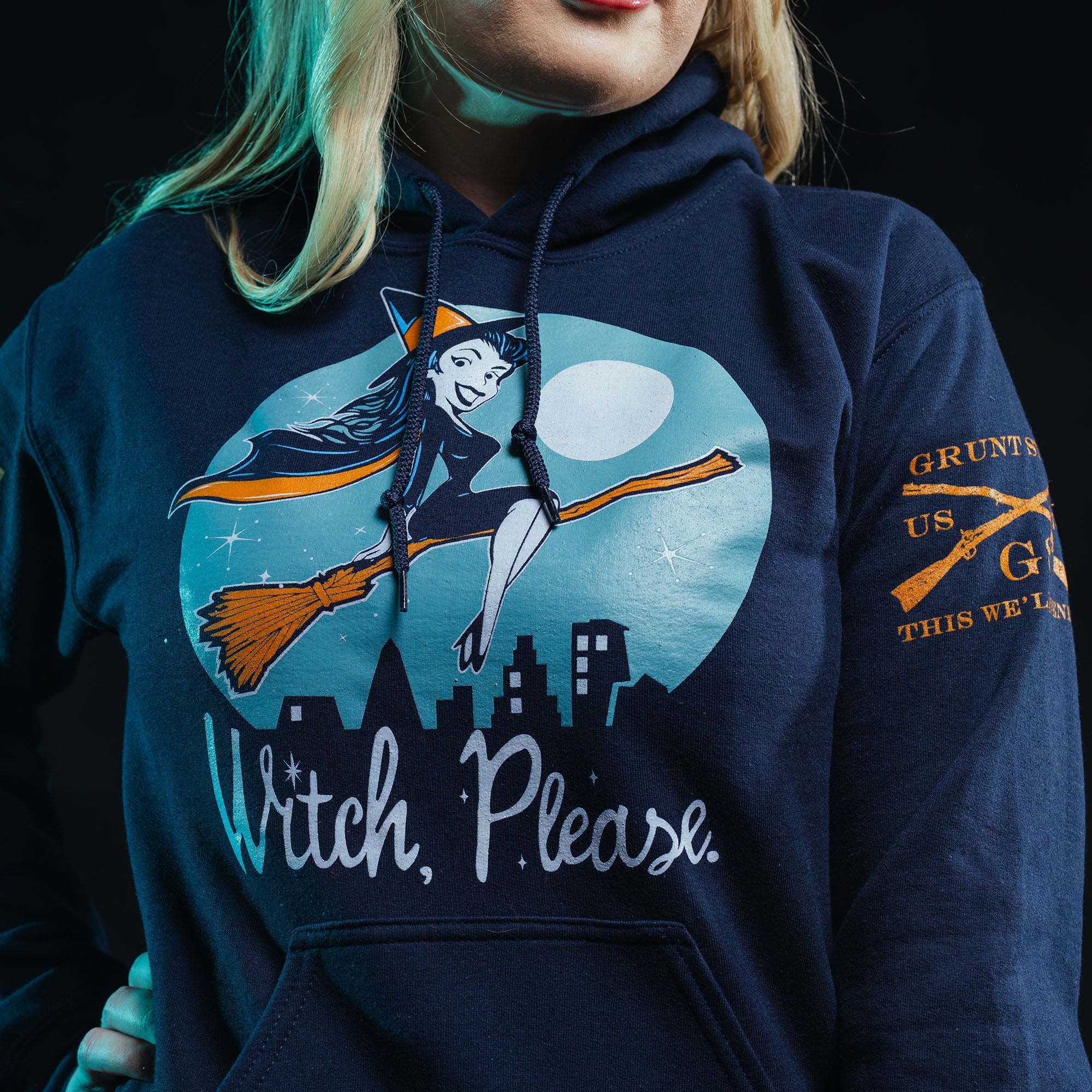 Women's Witch, Please Hoodie - Navy halloween funny hoodie for women | Grunt Style