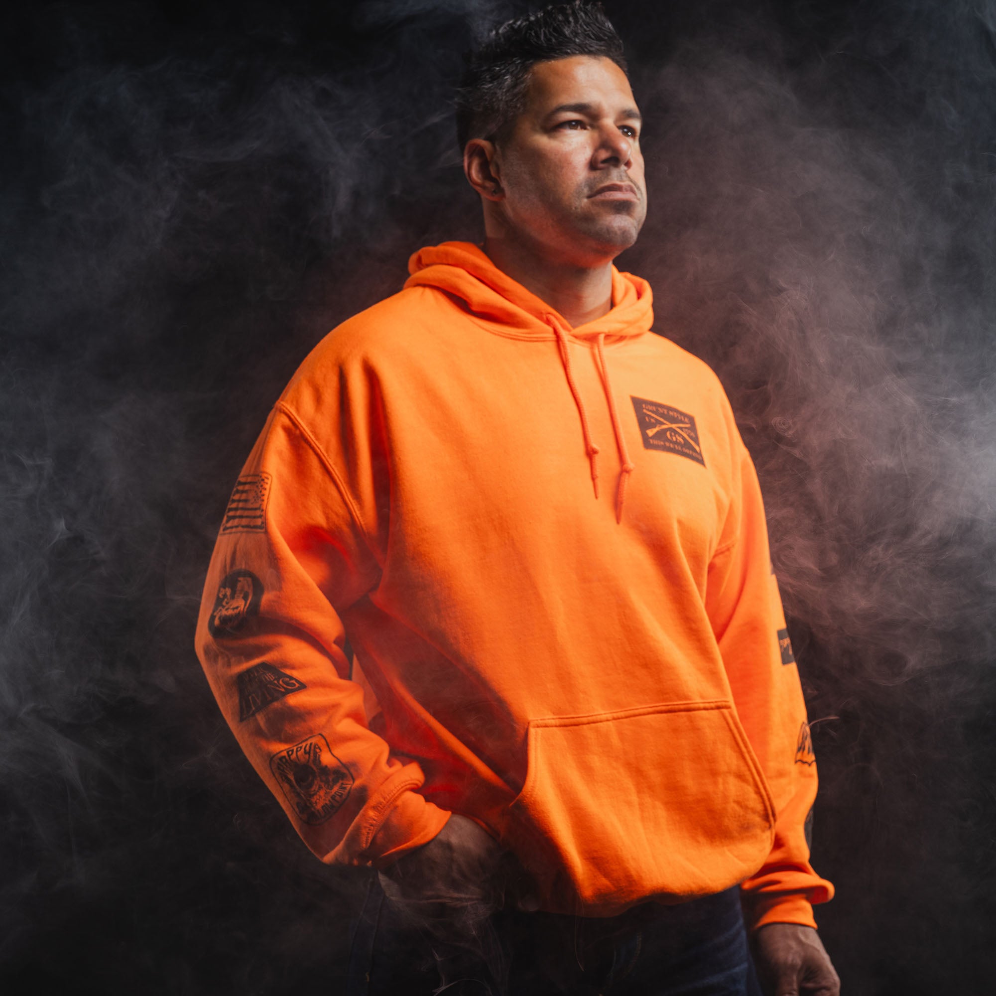 Halloween Patch Hoodie - Safety Orange mens halloween hoodie | Grunt Style