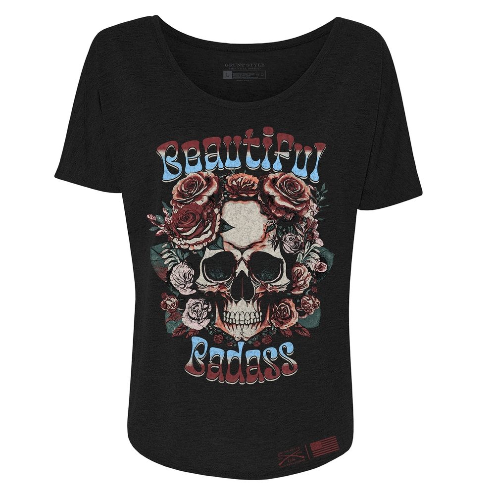 Women's Beautiful Badass Floral Slouchy T-Shirt - Black