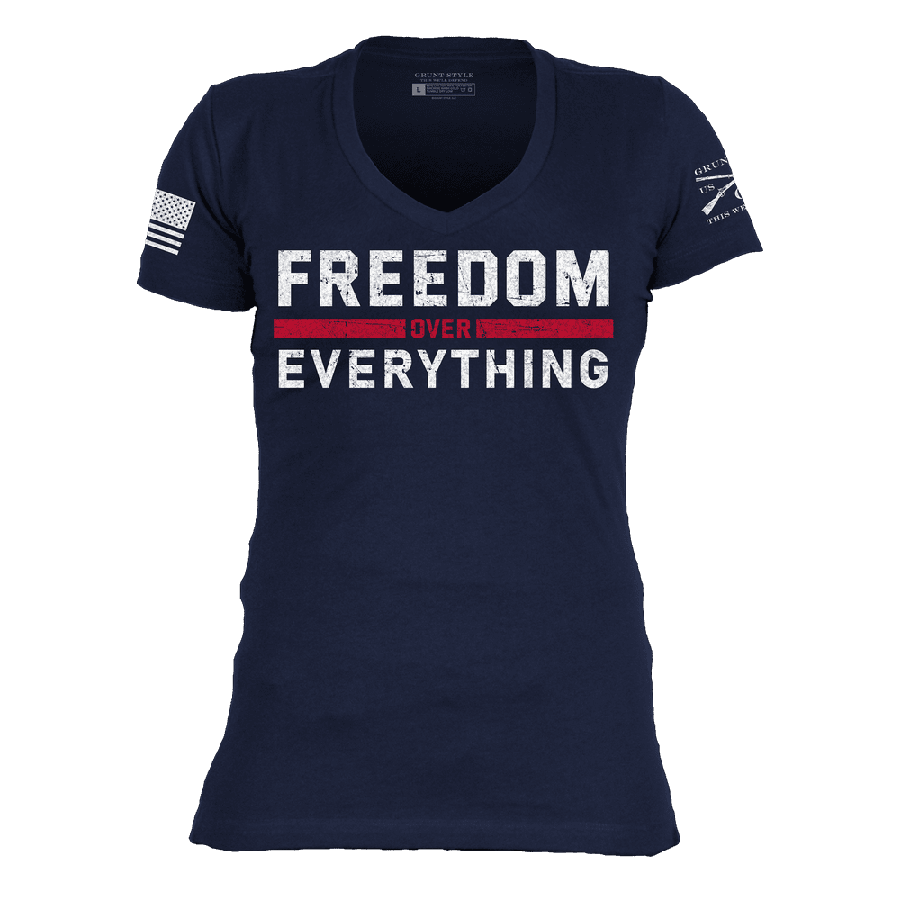 Women's Freedom Over Everything V-Neck - Midnight Navy – Grunt Style, LLC