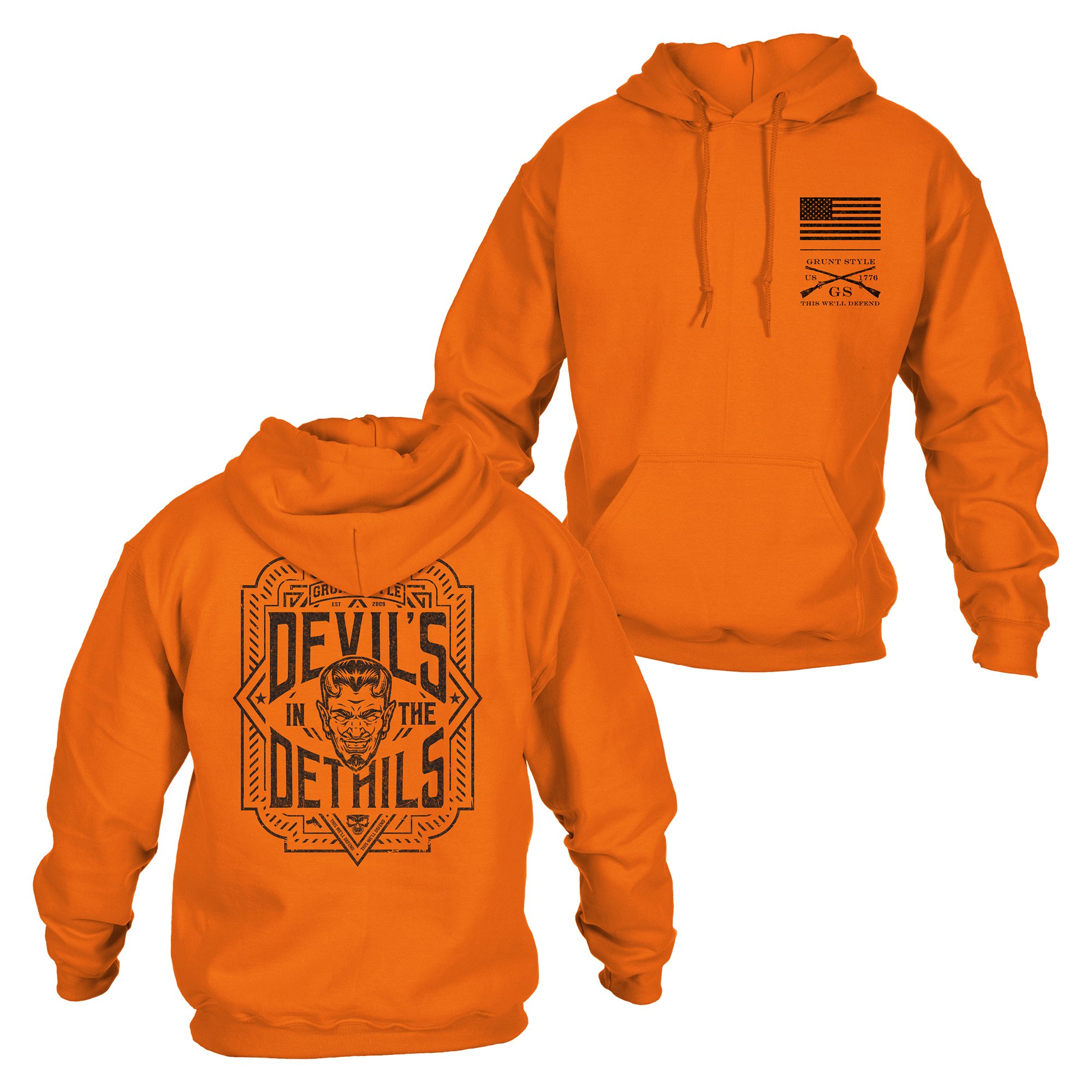 Devils In The Details Hoodie Safety Orange Grunt Style LLC