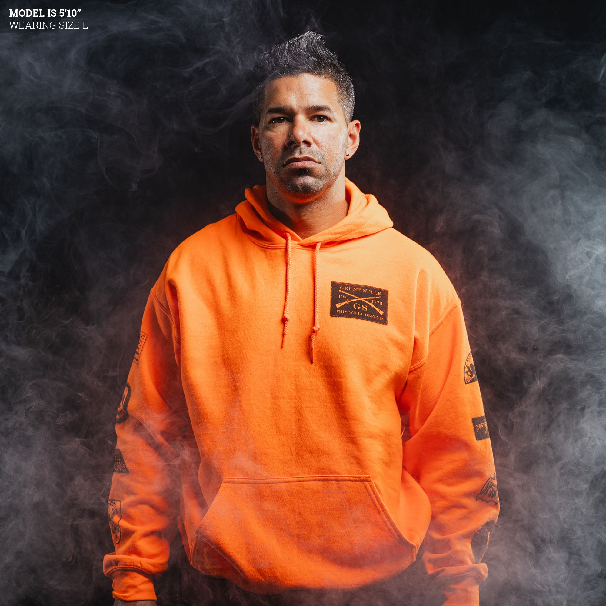 Halloween Patch Hoodie - Safety Orange mens halloween hoodie| Grunt Style