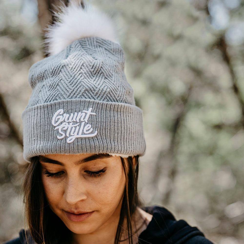 Fleece Lined Light Grey PomPom Beanie