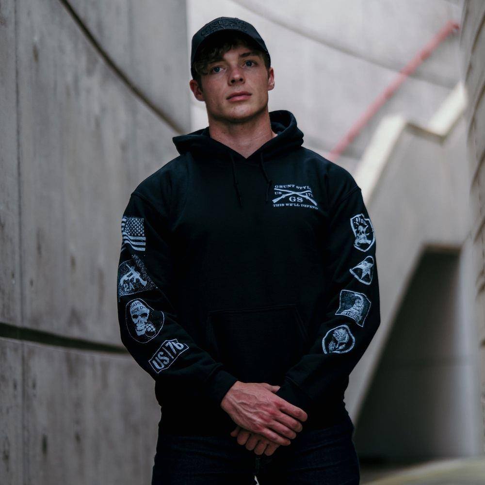 Grunt Style Patch Pullover Hoodie - Black