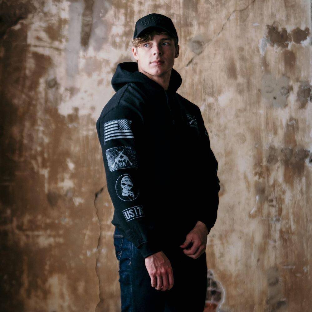 Grunt Style Patch Pullover Hoodie - Black