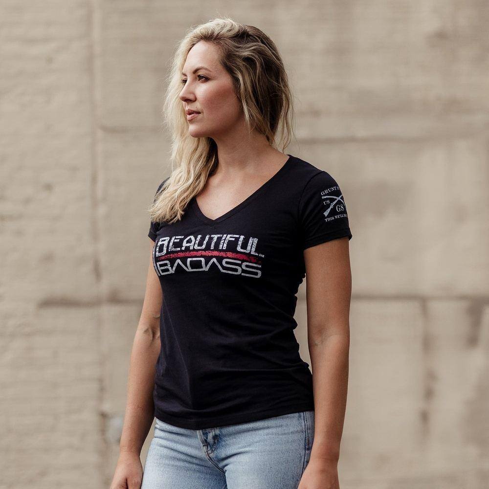 Women's V-Neck | Beautiful Badass - Black – Grunt Style, LLC