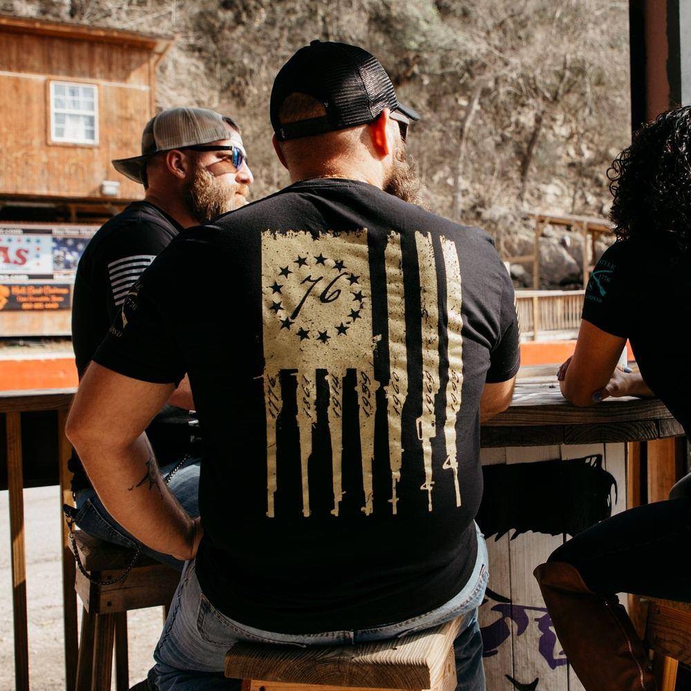 Men s Flag Shirt Betsy Rifle Flag Grunt Style LLC