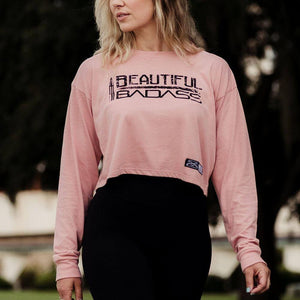 Women's Beautiful Badass Long Sleeve Cropped T-Shirt - Desert Pink
