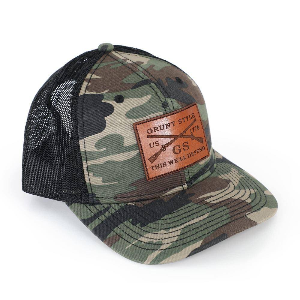 Leather Full Logo Camo Hat | Grunt Style 